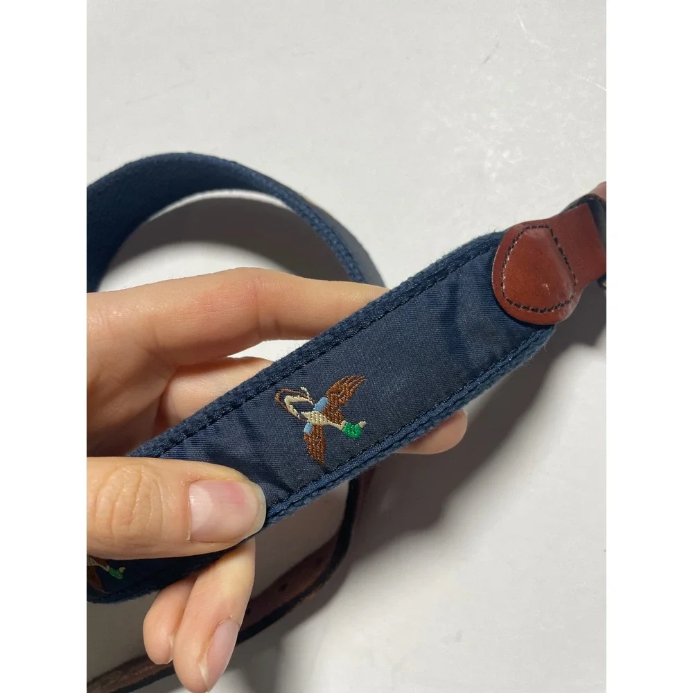 Leather Man Ltd Canvas Belt Kids Navy Blue Mallard Duck Embroidered Preppy Sport